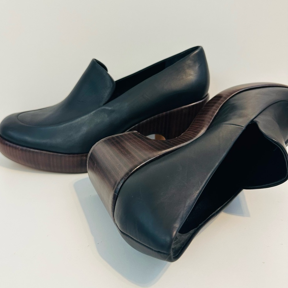 NEW! VINCE NARISSA PLATFORM LEATHER Luxury Heeled Shoes Size 9.5 Black Office - Picture 10 of 12